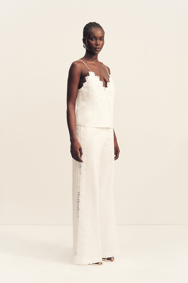 TOILE LINEN LACE CAMI - IVORY