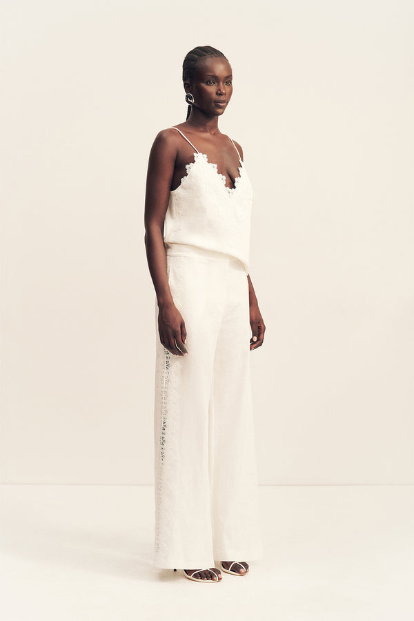 TOILE LINEN LACE WIDE LEG PANT - IVORY