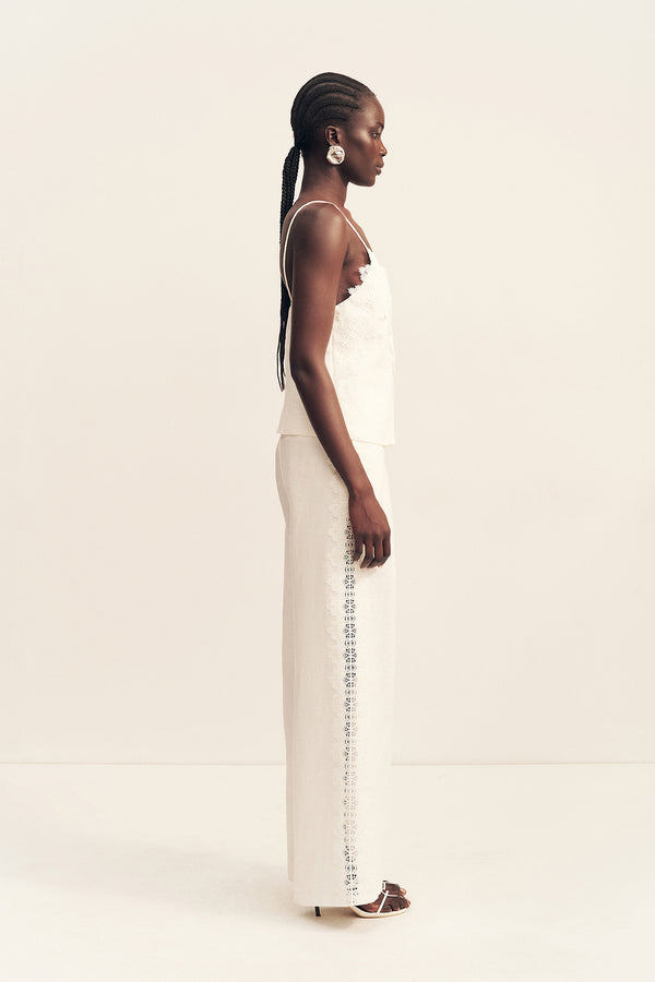 TOILE LINEN LACE WIDE LEG PANT - IVORY