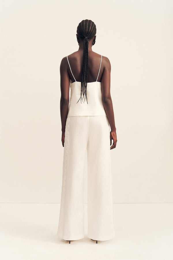 TOILE LINEN LACE WIDE LEG PANT - IVORY