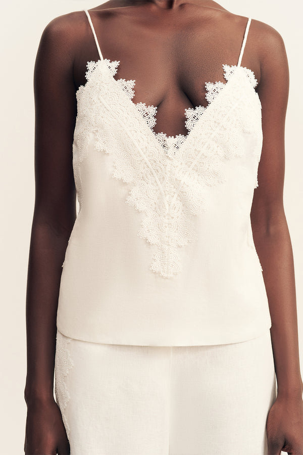 TOILE LINEN LACE CAMI - IVORY