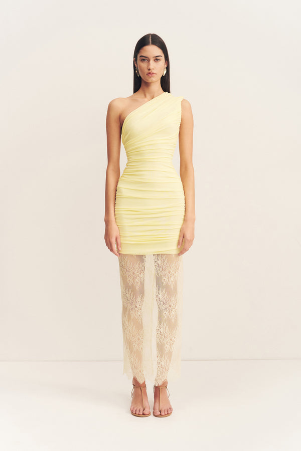 MARTINE LACE GATHERED MAXI DRESS - SHERBET YELLOW_F