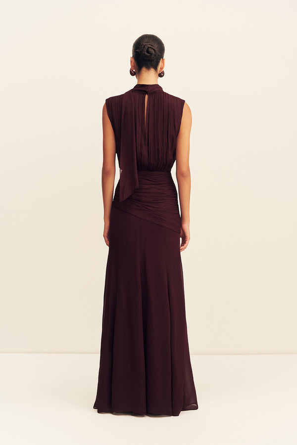 AMINA SCARF NECK MAXI DRESS - WINE TASTING