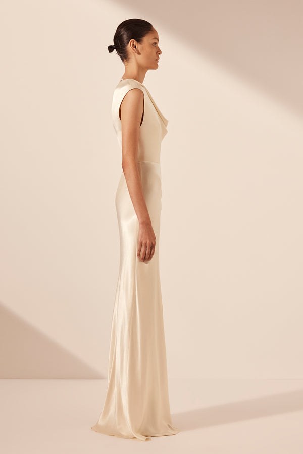 LA LUNE DRAPED MAXI DRESS - CREAM_S