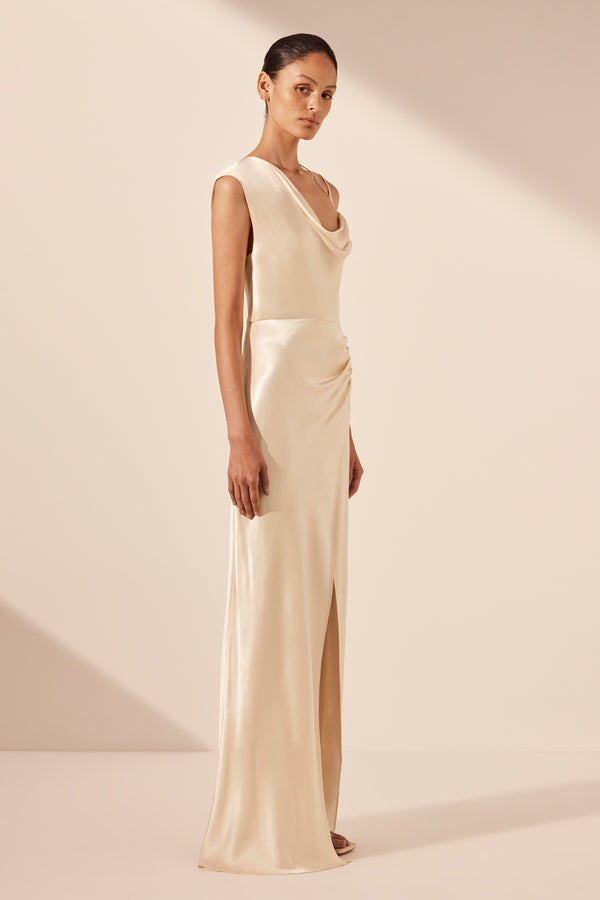 LA LUNE DRAPED MAXI DRESS - CREAM_A