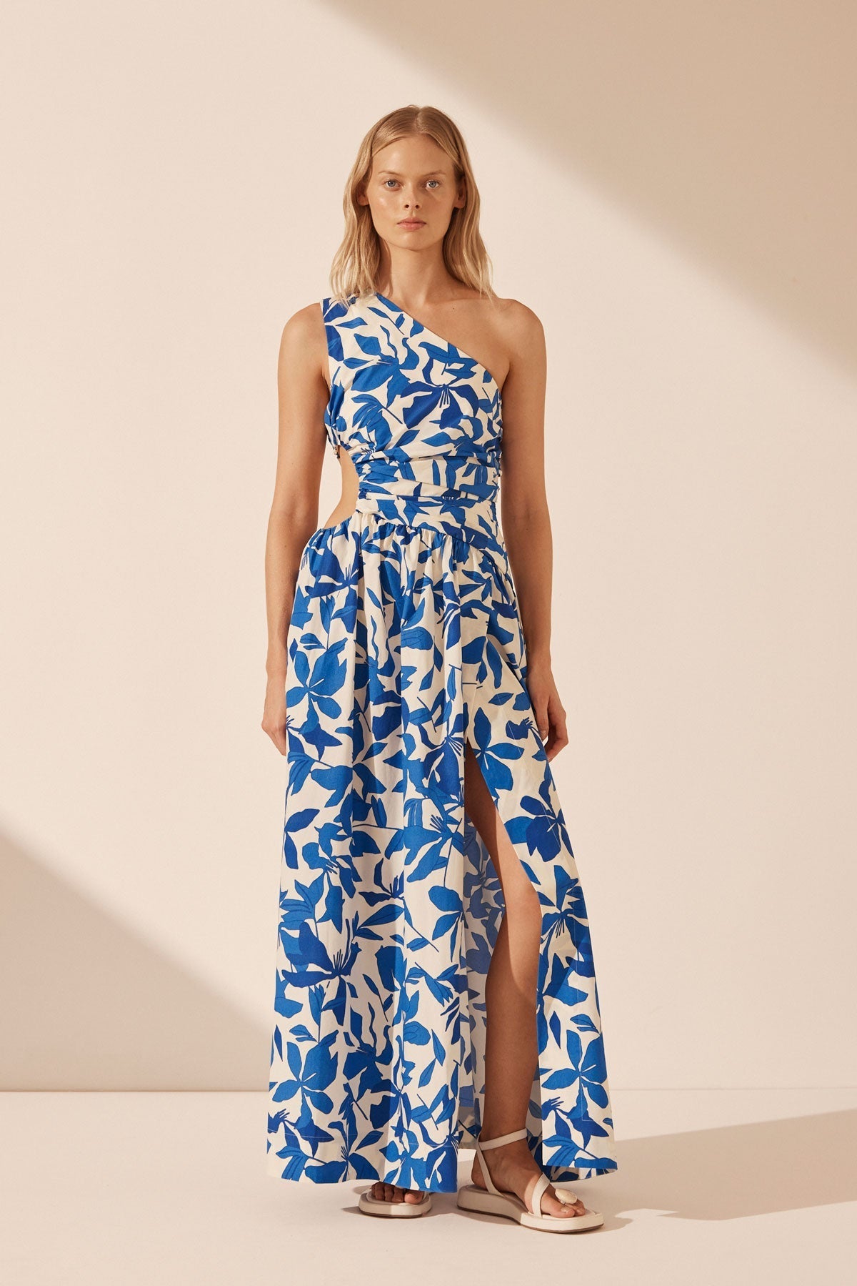 Bleue Asymmetrical Cut Out Maxi Dress | Ivory/Aqua | Dresses | Shona Joy