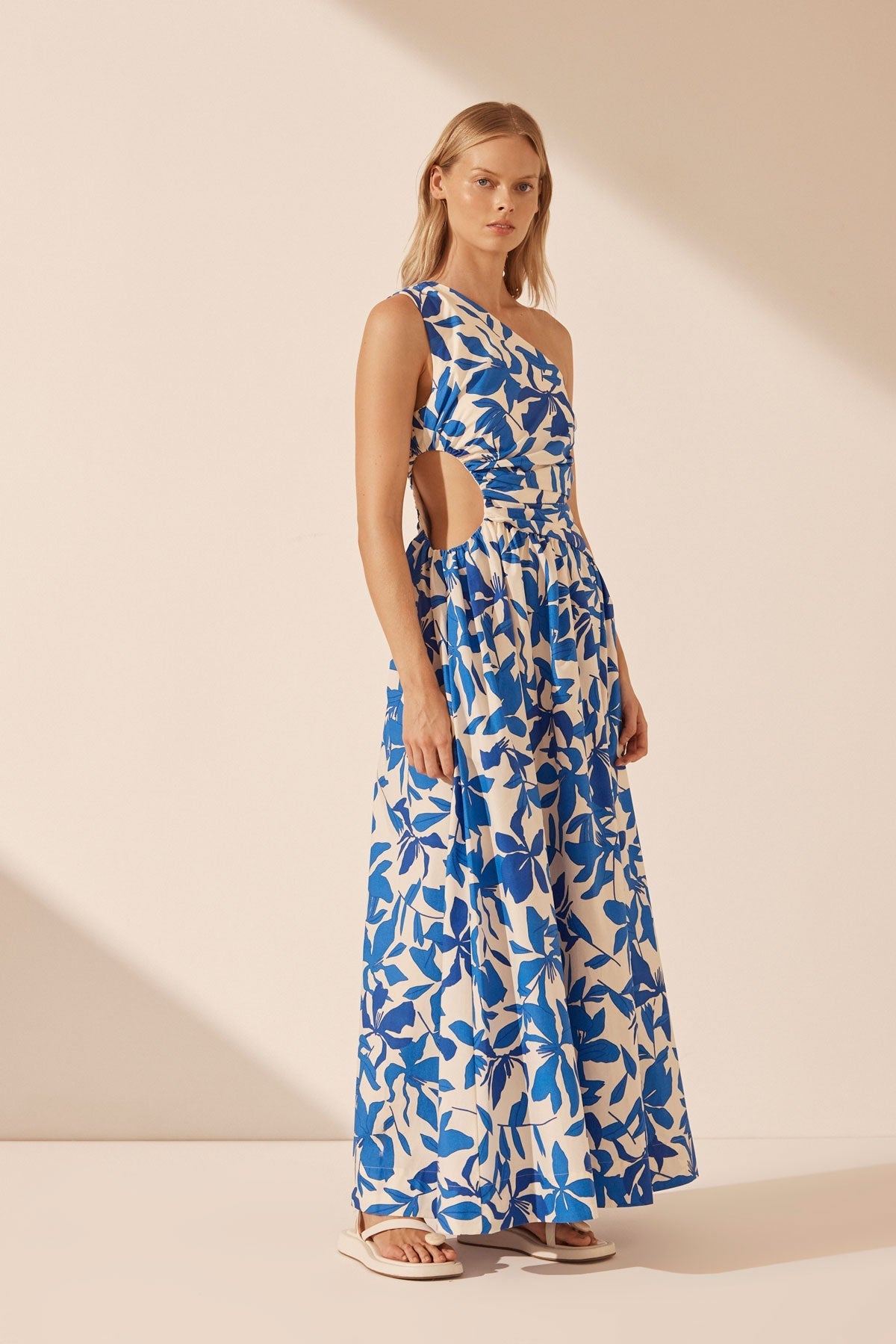 Bleue Asymmetrical Cut Out Maxi Dress Ivory Aqua Dresses Shona Joy