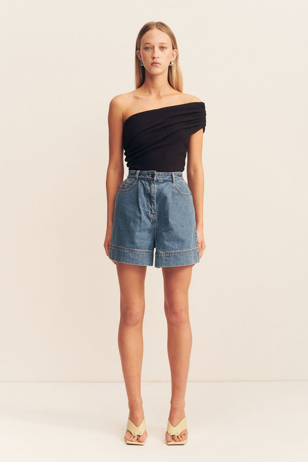 BEAU ONE SHOULDER TOP - BLACK_F