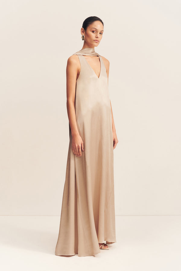 LA LUNE SCARF PANELLED MAXI DRESS - GOLD_A
