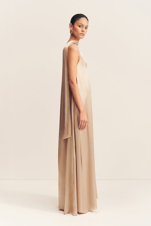 LA LUNE SCARF PANELLED MAXI DRESS - GOLD_S