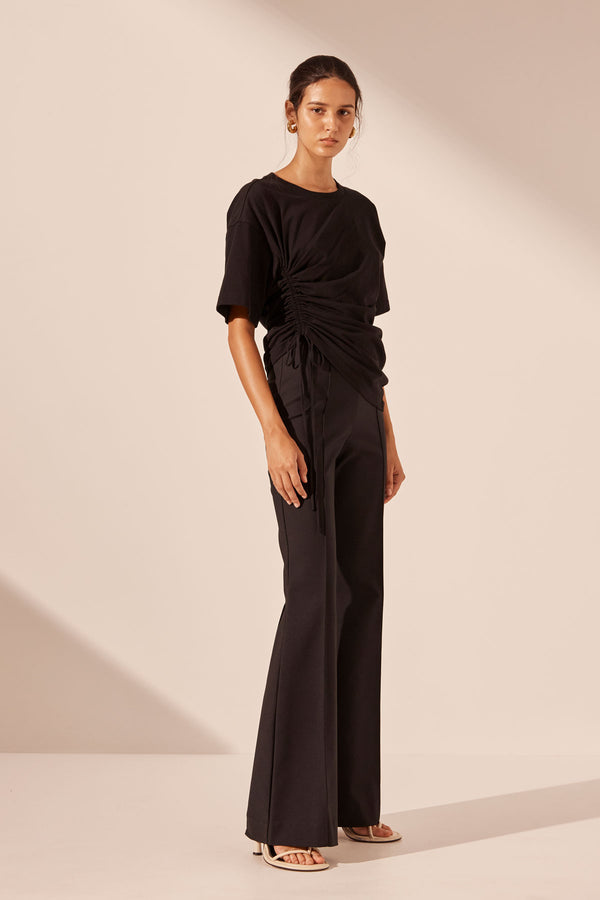 ALDA ASYMMETRICAL DRAWSTRING T SHIRT - BLACK_A