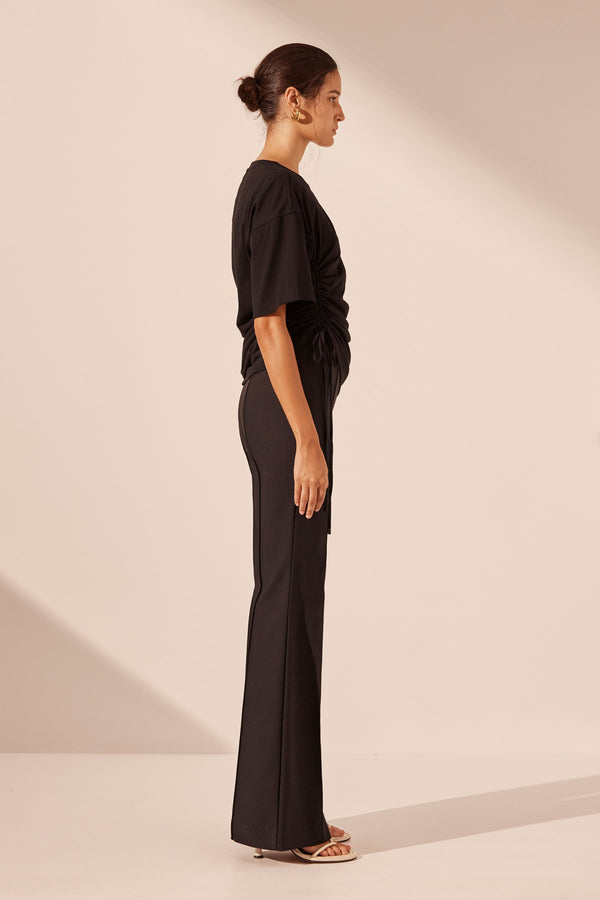 ALDA ASYMMETRICAL DRAWSTRING T SHIRT - BLACK_S