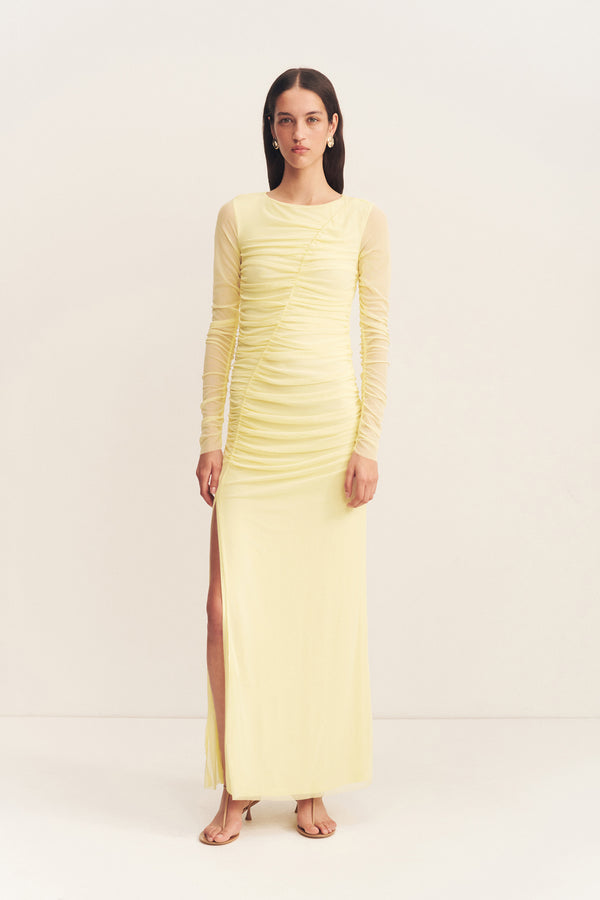 MIRA GATHERED MAXI DRESS - SHERBET YELLOW_F