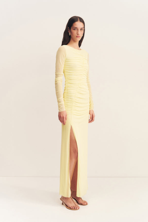 MIRA GATHERED MAXI DRESS - SHERBET YELLOW_A