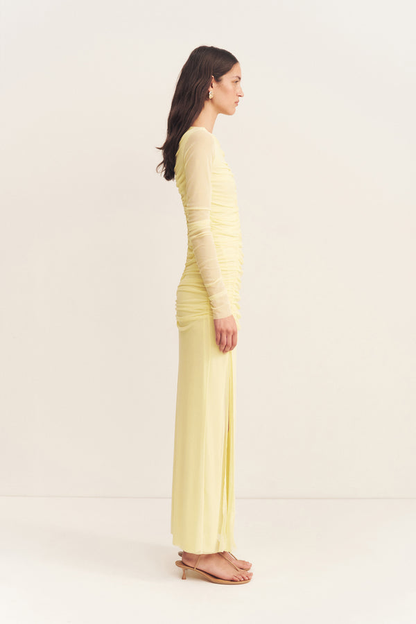 MIRA GATHERED MAXI DRESS - SHERBET YELLOW_S