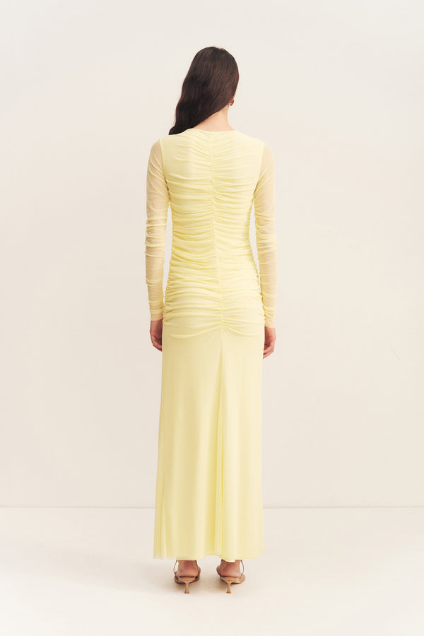 MIRA GATHERED MAXI DRESS - SHERBET YELLOW_B