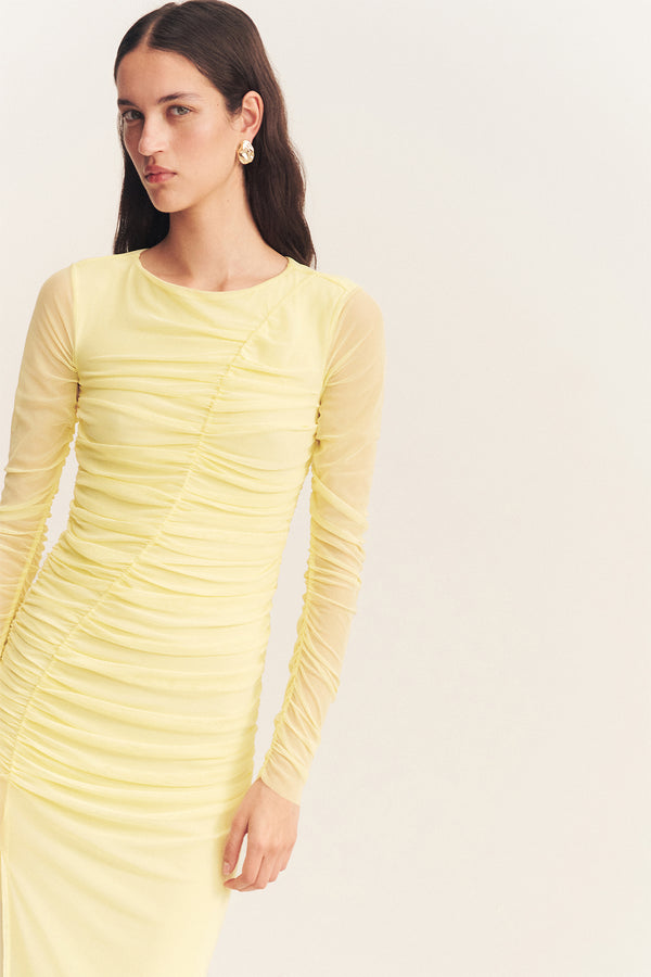 MIRA GATHERED MAXI DRESS - SHERBET YELLOW_D