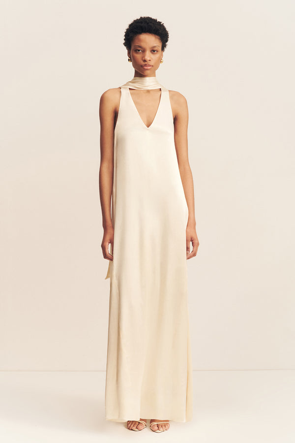 LA LUNE SCARF PANELLED MAXI DRESS - CREAM_F