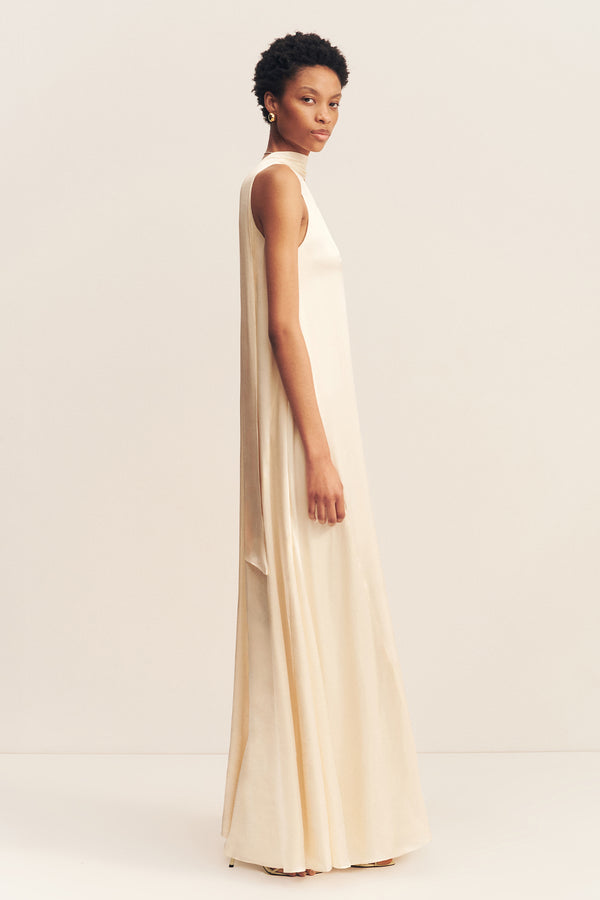 LA LUNE SCARF PANELLED MAXI DRESS - CREAM_S