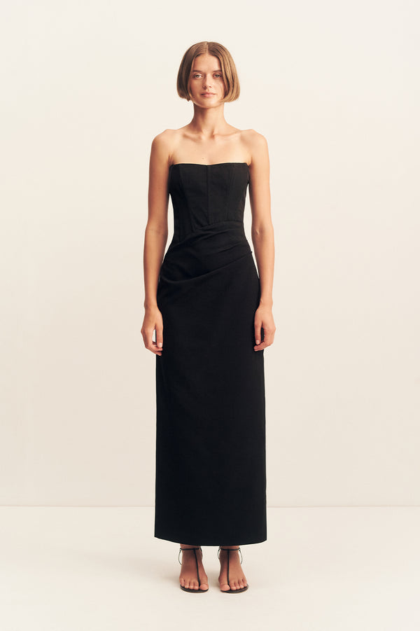 OAKLEY STRAPLESS CORSET MAXI DRESS - BLACK_F
