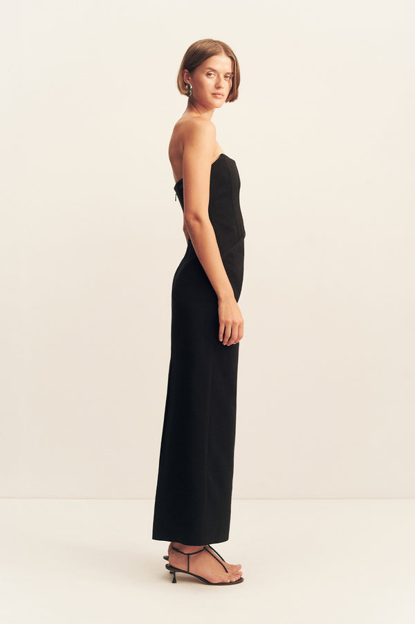 OAKLEY STRAPLESS CORSET MAXI DRESS - BLACK