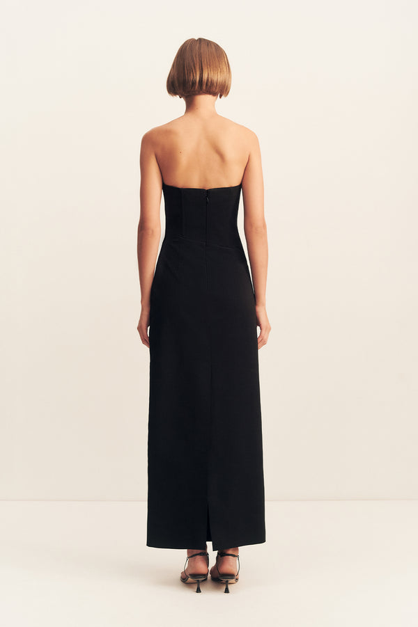 OAKLEY STRAPLESS CORSET MAXI DRESS - BLACK