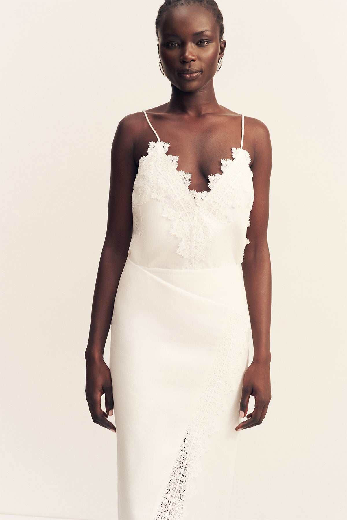 Toile Lace Asymmetrical Midi Skirt | Ivory | Skirts | Shona Joy