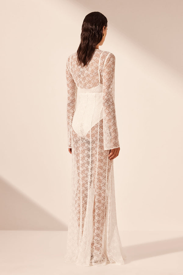 LA LUNE SOL LACE PLUNGED PANELLED MAXI DRESS - IVORY_B