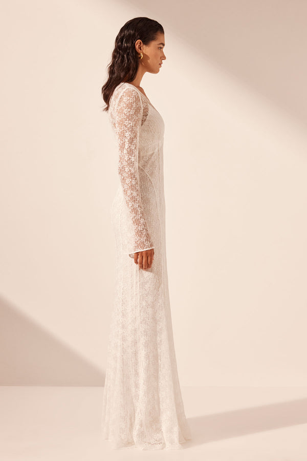 LA LUNE SOL LACE PLUNGED PANELLED MAXI DRESS - IVORY_S2