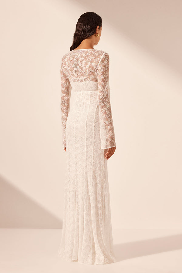 LA LUNE SOL LACE PLUNGED PANELLED MAXI DRESS - IVORY_B2
