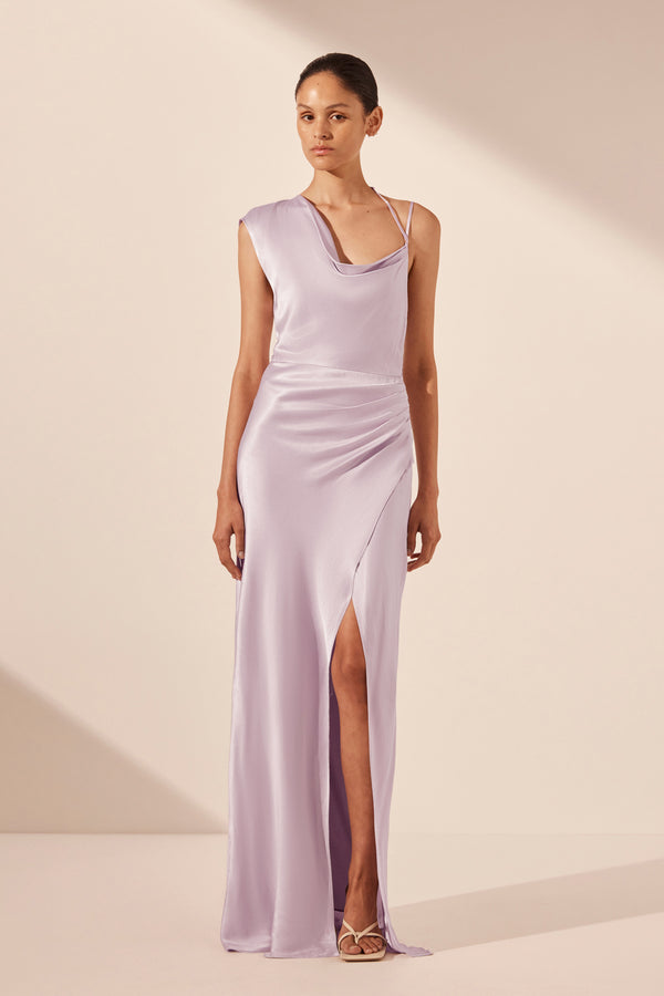 LA LUNE DRAPED MAXI DRESS - LILAC_F