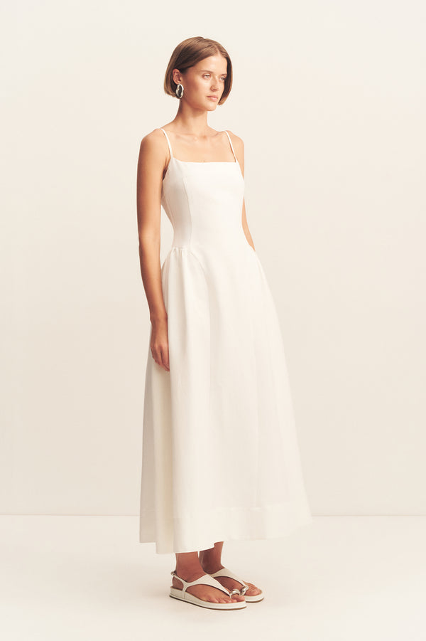 GIGI SQUARE NECK PANELLED MIDI DRESS - IVORY