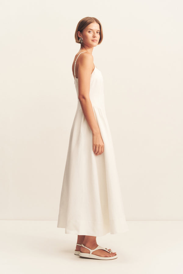 GIGI SQUARE NECK PANELLED MIDI DRESS - IVORY