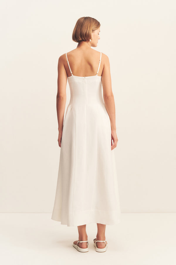 GIGI SQUARE NECK PANELLED MIDI DRESS - IVORY