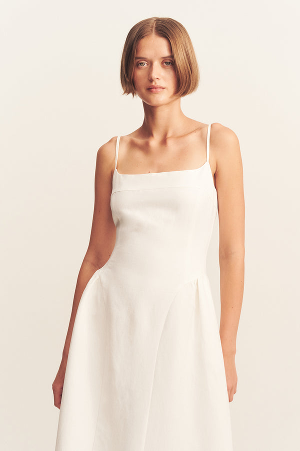 GIGI SQUARE NECK PANELLED MIDI DRESS - IVORY