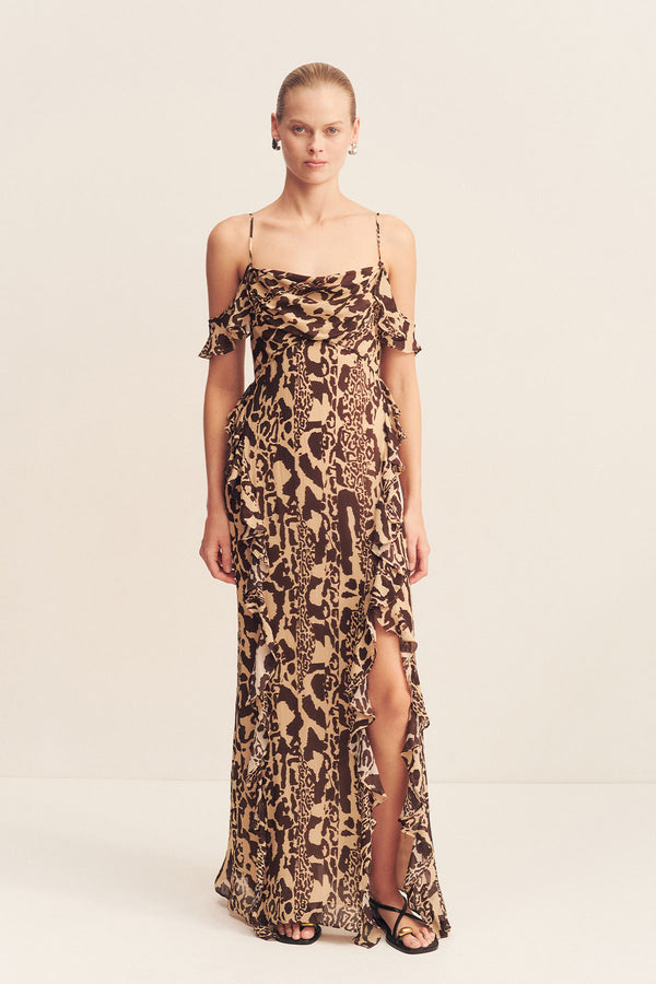 GOLDIE RUFFLE COWL MAXI DRESS_F