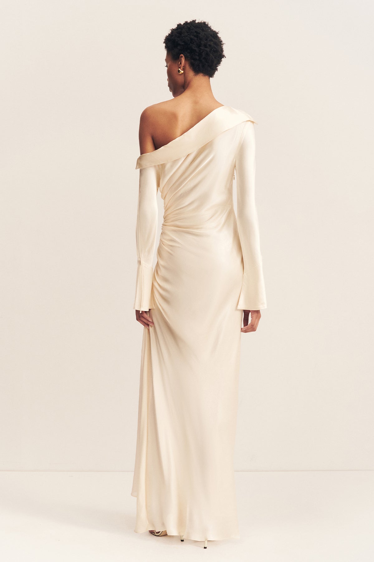 LA LUNE LONG SLEEVE GATHERED MAXI DRESS - CREAM_B