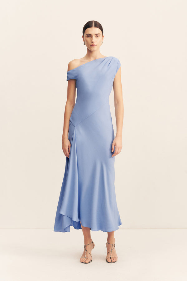 RIO ASYMMETRICAL DRAPED MIDI DRESS - CORNFLOWER BLUE_F