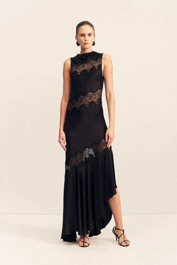 SIMONA ASYMMETRICAL PANELLED MAXI DRESS - BLACK_F