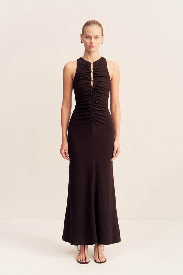 BEAU GATHERED MAXI DRESS - ESPRESSO_F