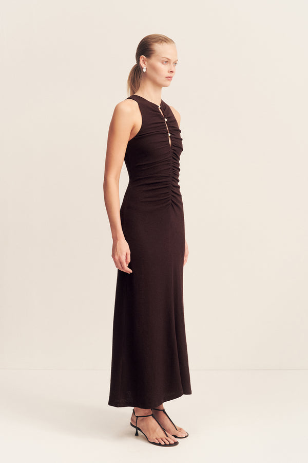 BEAU GATHERED MAXI DRESS - ESPRESSO_A