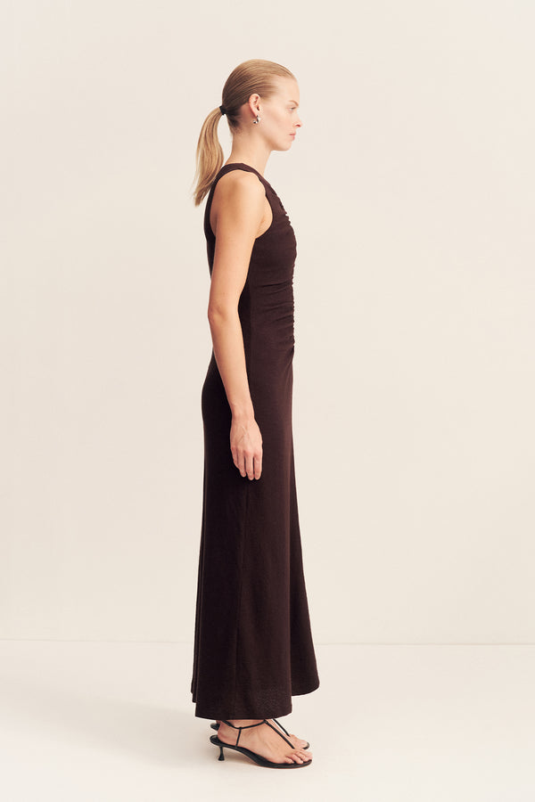 BEAU GATHERED MAXI DRESS - ESPRESSO_S