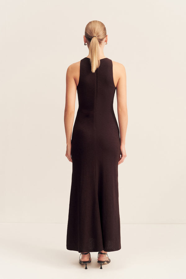 BEAU GATHERED MAXI DRESS - ESPRESSO_B