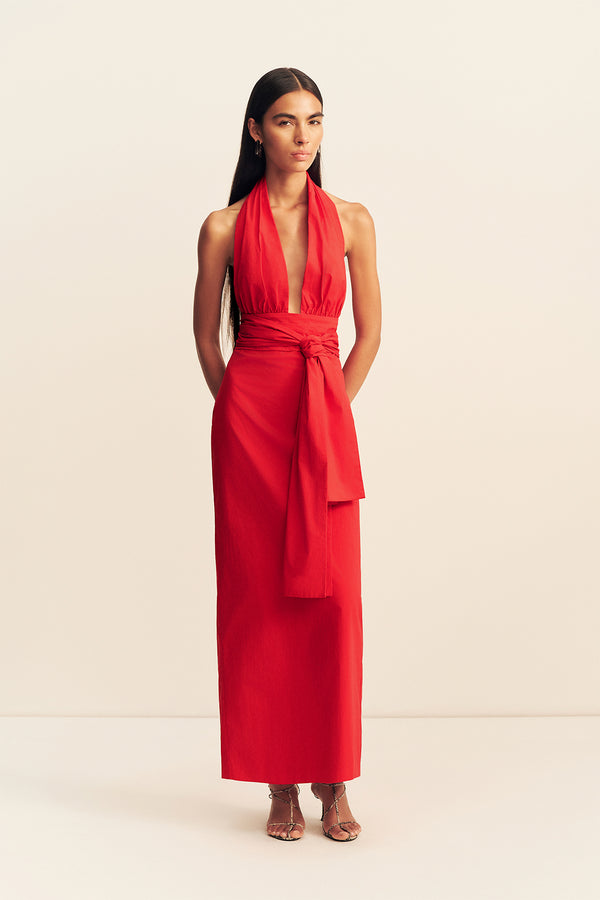 CAMPBELL HALTER PLUNGED MAXI DRESS - GOJI_F