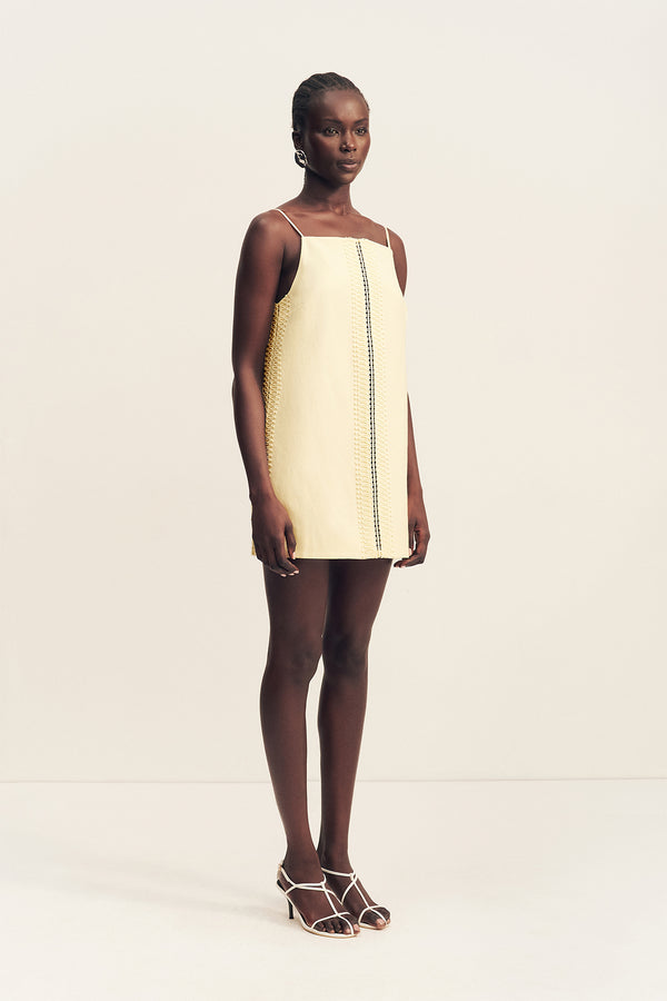 WRIGHT LACE LINEN BLEND SQUARE NECK MINI DRESS