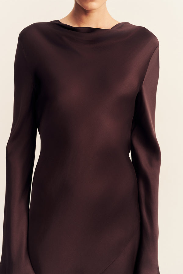 AGNES LONG SLEEVE MAXI DRESS WITH BELT - ESPRESSO