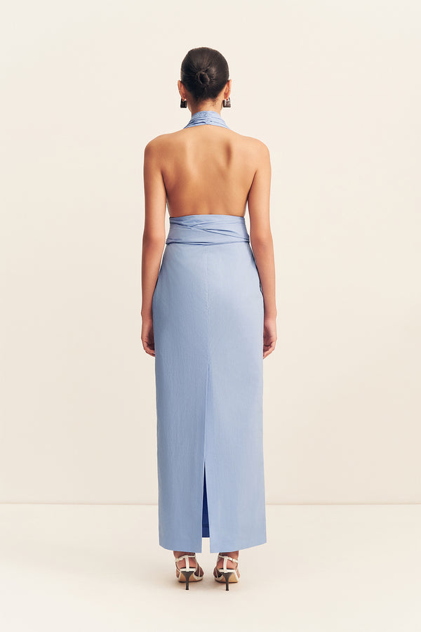 CAMPBELL HALTER PLUNGED MAXI DRESS - AZURINE