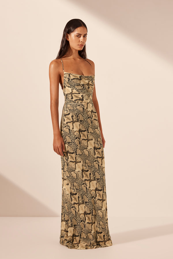 HADIYA LACE BACK BIAS MAXI DRESS