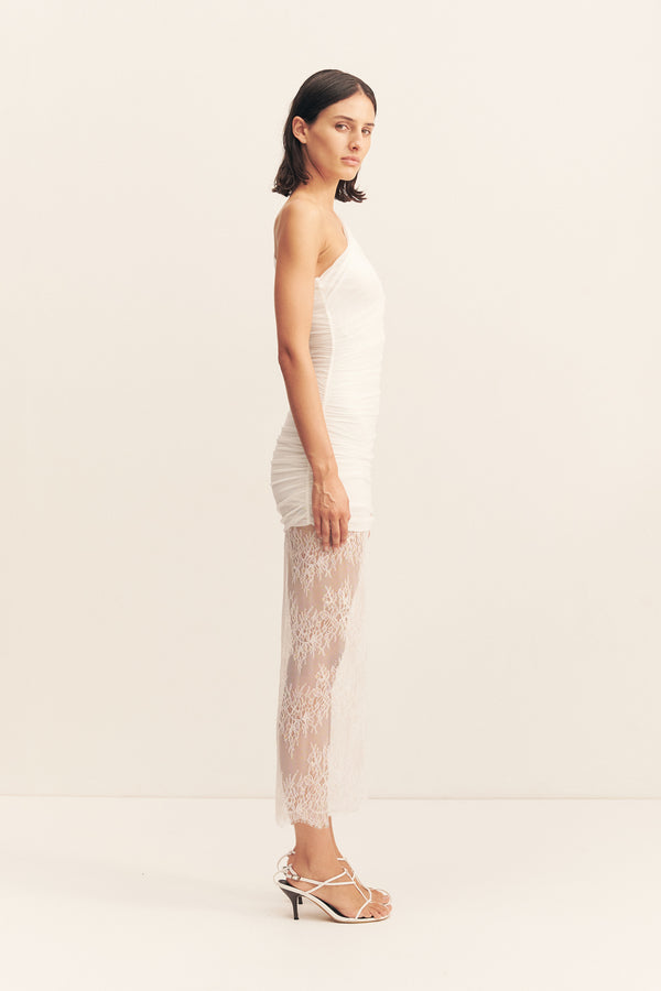 MARTINE LACE GATHERED MAXI DRESS - WHITE_S
