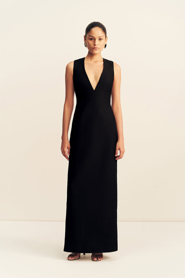 OTIS PLUNGED FITTED MAXI DRESS - BLACK